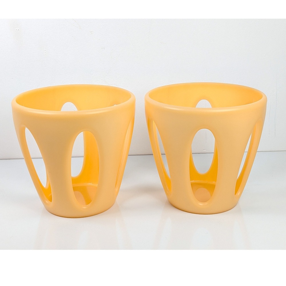 Vintage Guzzini Cachepots Pair Orange Space Age Plastic Planters 1970s Italy